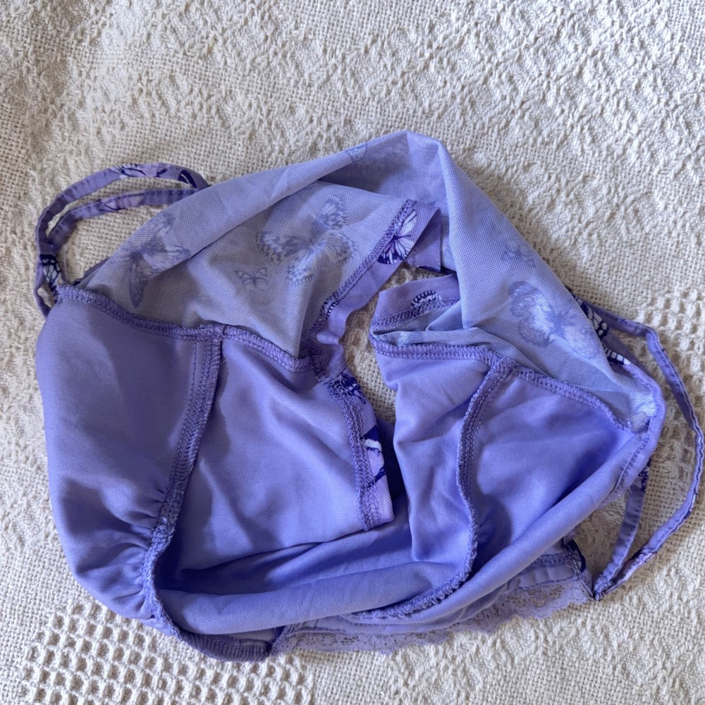 Full Tilt Cami Purple Butterfly Babydoll Festival Lace Trim V-Neck Crop Top Y2K - Picture 10 of 10